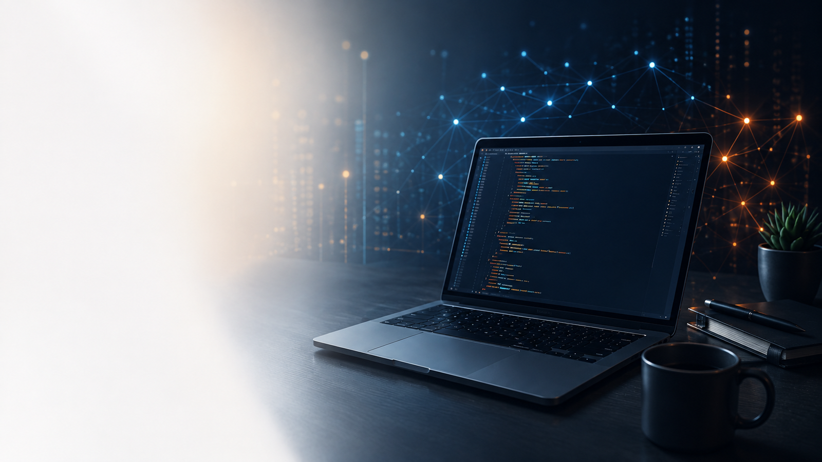 Coding workspace representing IT systems and cybersecurity