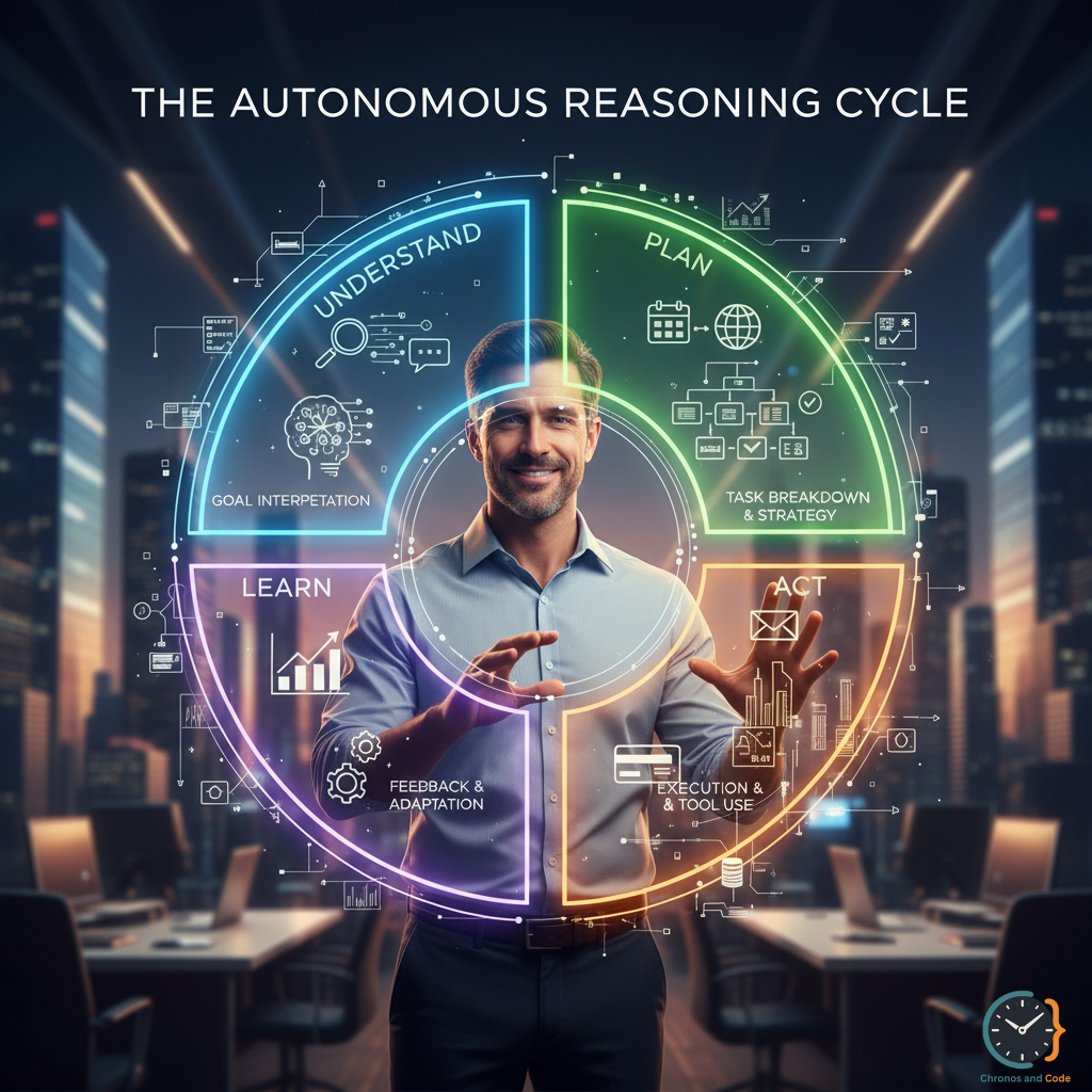 Diagram explaining how Agentic AI works through the loop of understanding, planning, acting, and learning.